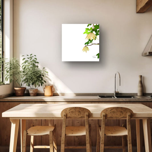Golden Clematis Tangutica Botanical Canvas Print – White & Noir Editions (50 x 50 cm)