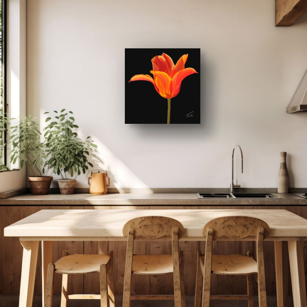 Ballerina Orange Lily-Flowered Tulip - Premium Square Canvas Art (50 x 50 cm)