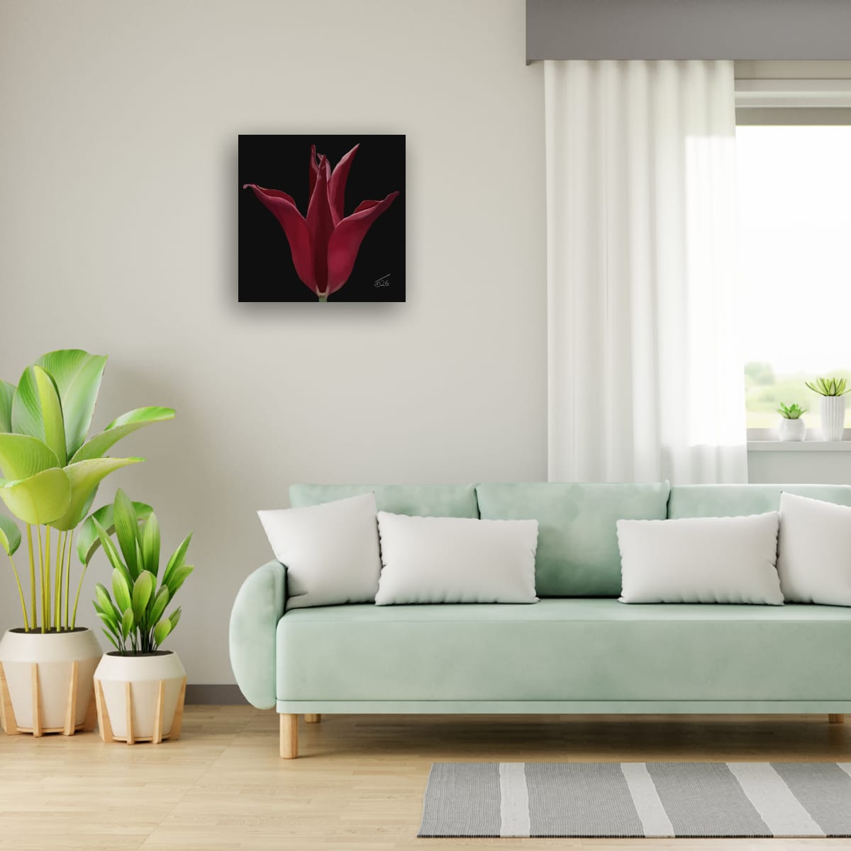 Sarah Raven Velvet Bloom Tulip - Premium Square Canvas Art (50 x 50 cm)