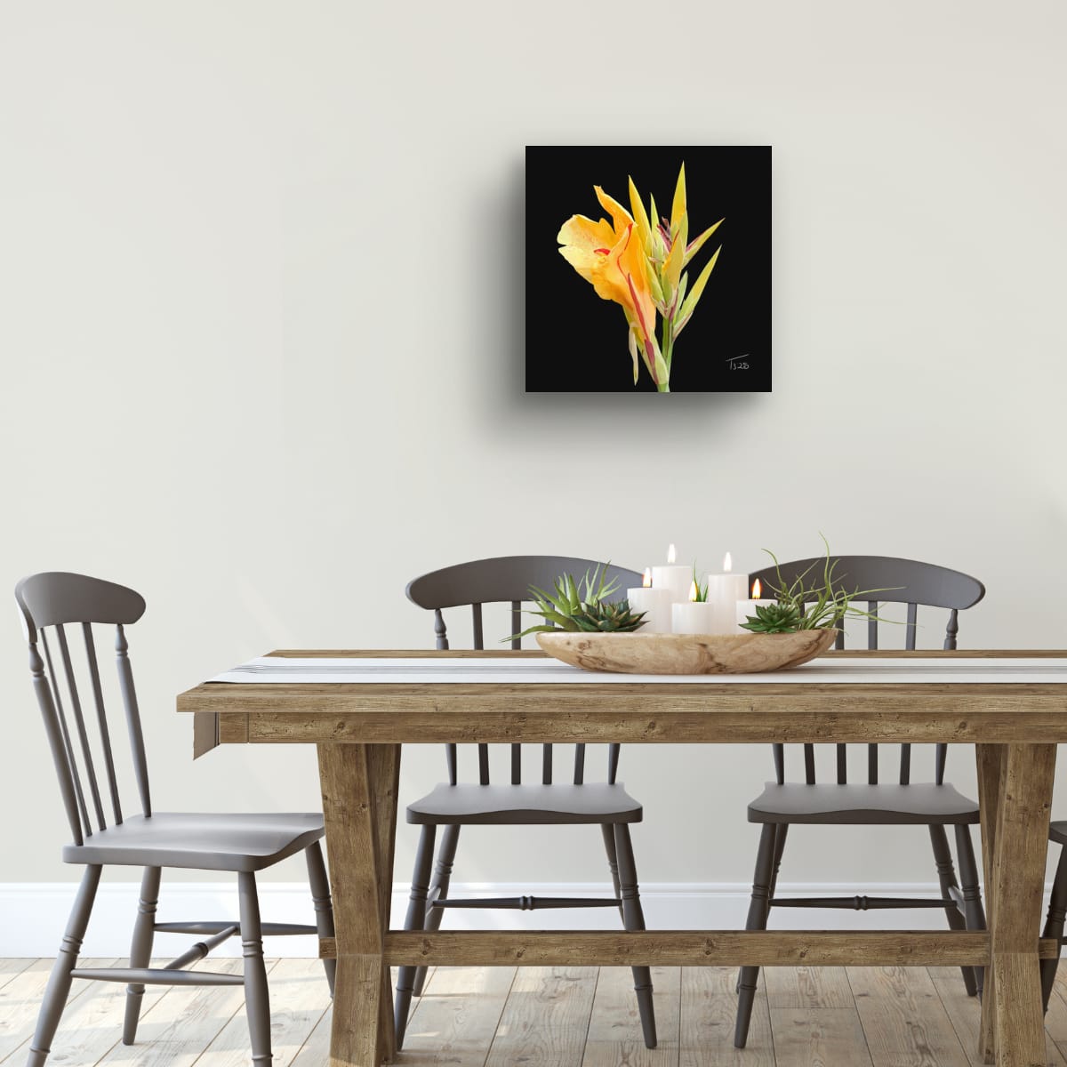 Yellow King Humbert Canna Lily – Botanical Floral Canvas Print (50cm x 50cm)