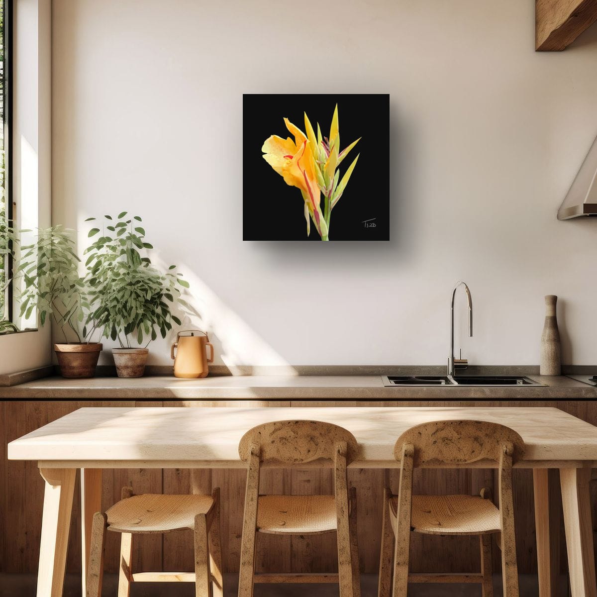 Yellow King Humbert Canna Lily – Botanical Floral Canvas Print (50cm x 50cm)