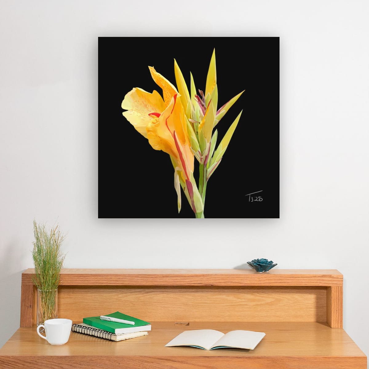 Yellow King Humbert Canna Lily – Botanical Floral Canvas Print (50cm x 50cm)