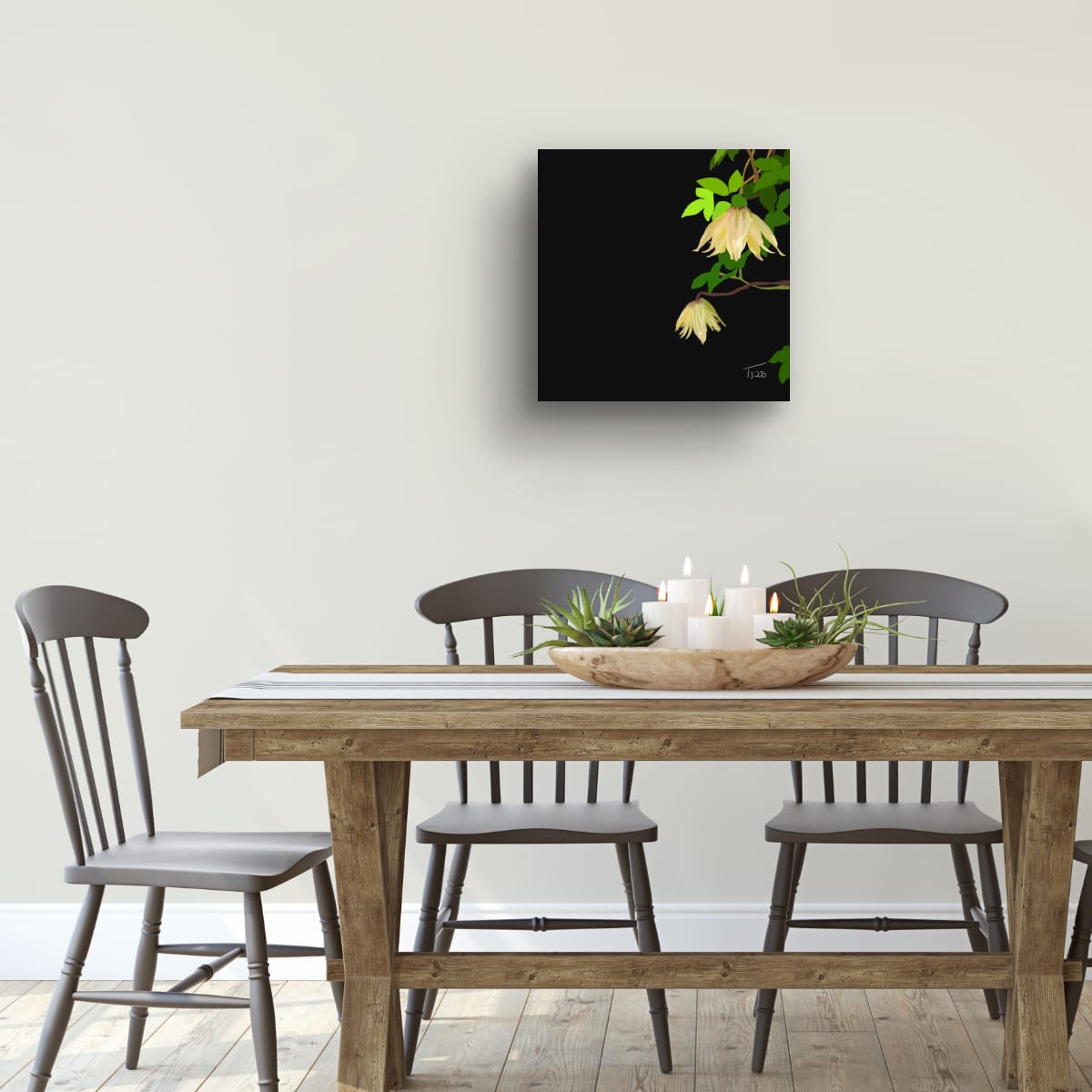 Golden Clematis Tangutica Botanical Canvas Print – White & Noir Editions (50 x 50 cm)