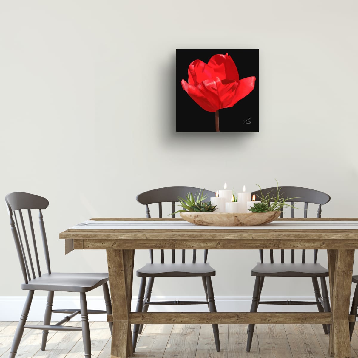 Red Impression Tulip - Premium Square Canvas Art (50 x 50 cm)