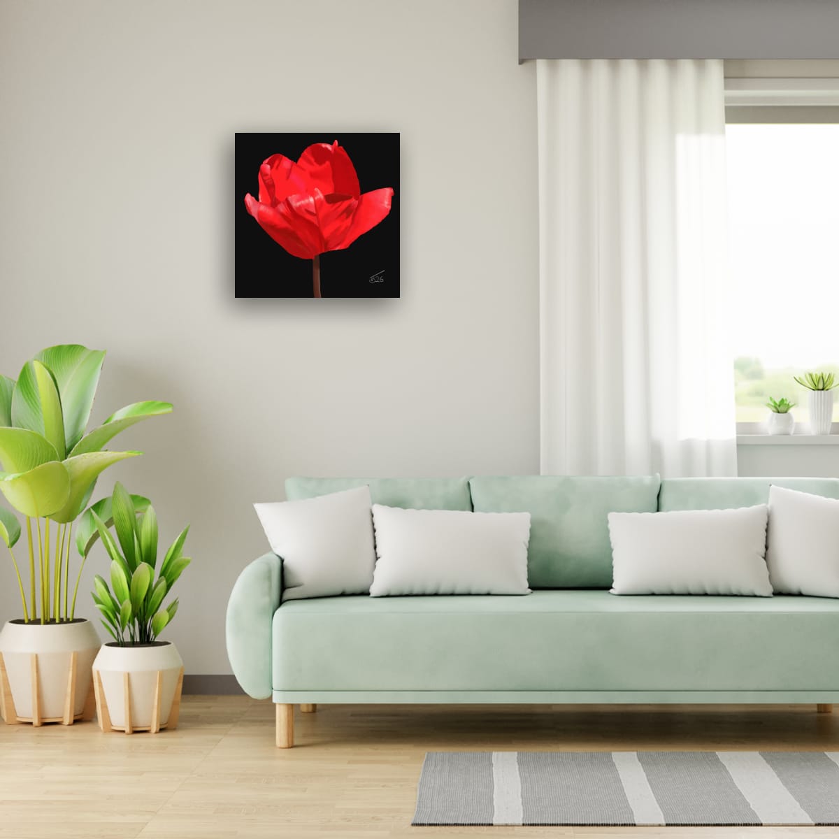 Red Impression Tulip - Premium Square Canvas Art (50 x 50 cm)