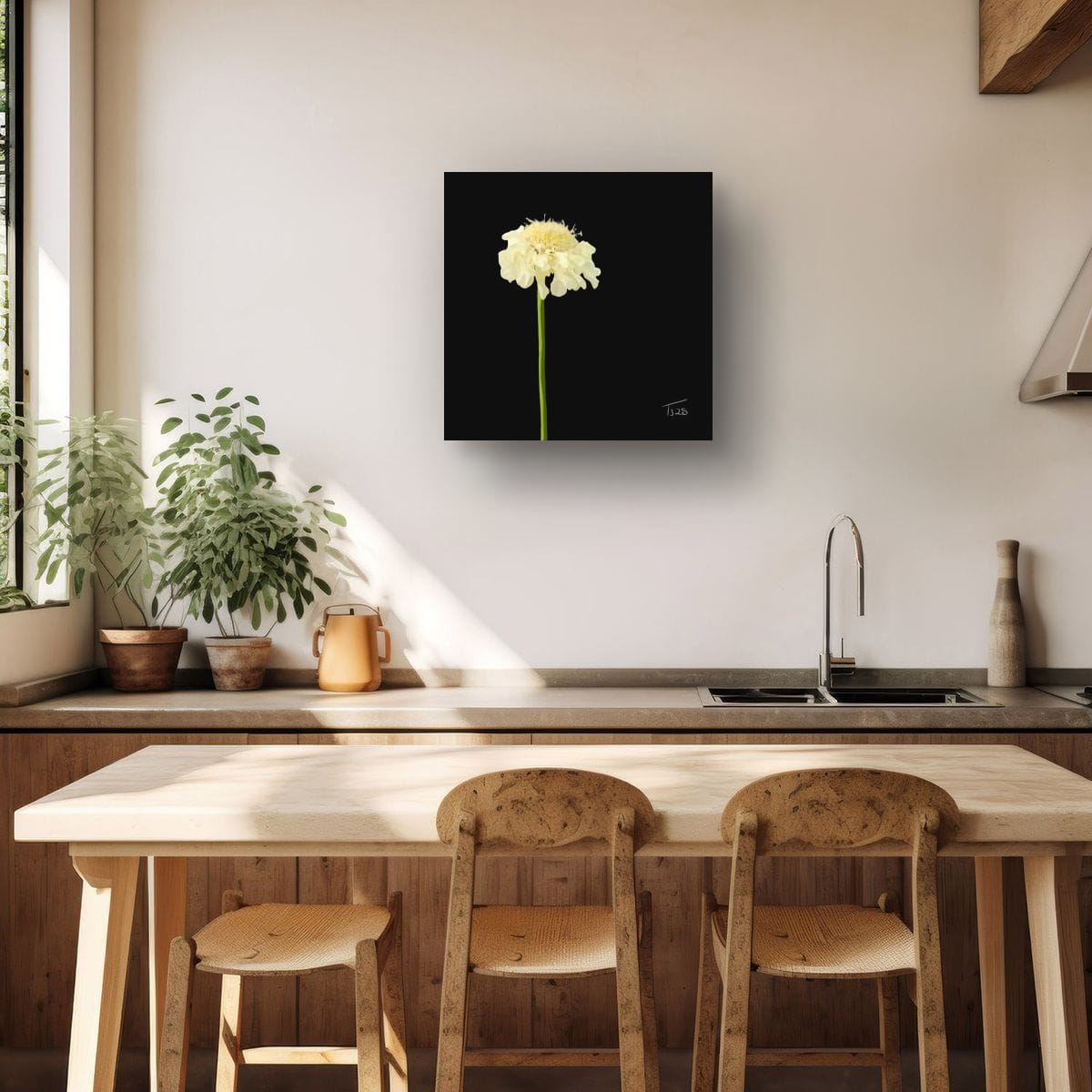 Creamy Yellow Scabious - Premium Square Canvas Art (50 x 50 cm)
