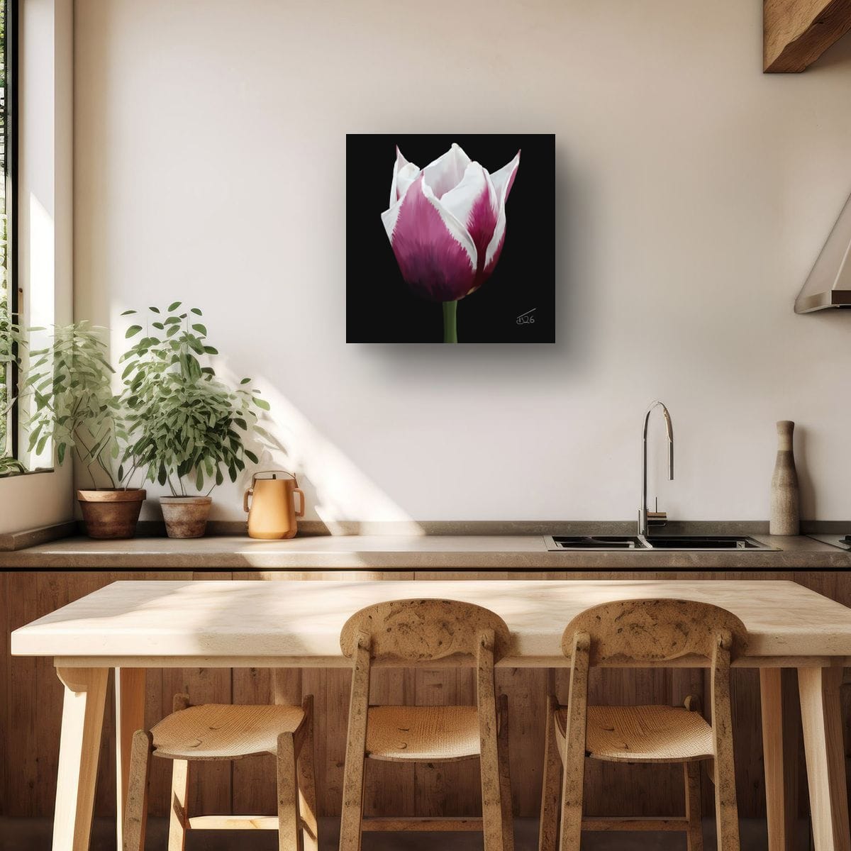 Spitsbergen Tulip Botanical Art - Premium Square Canvas Art (50 x 50 cm)