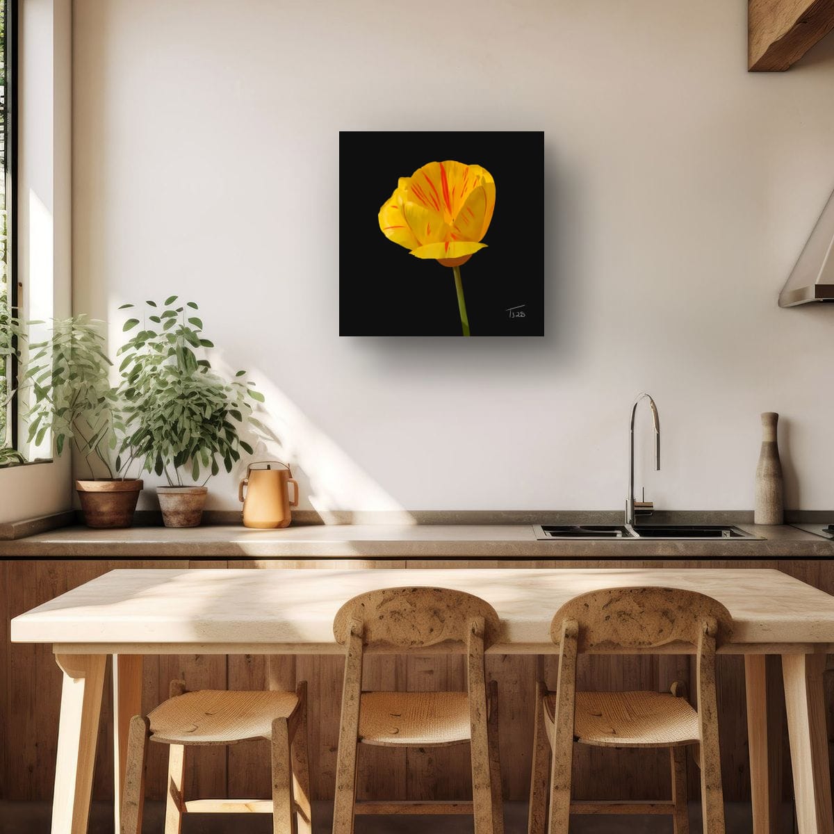 "Golden Flame" Tiger Tulip - Premium Square Canvas Art (50 x 50 cm