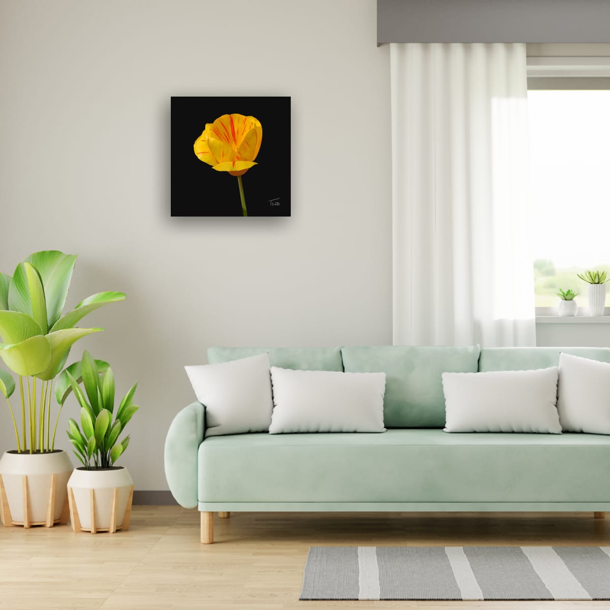 "Golden Flame" Tiger Tulip - Premium Square Canvas Art (50 x 50 cm