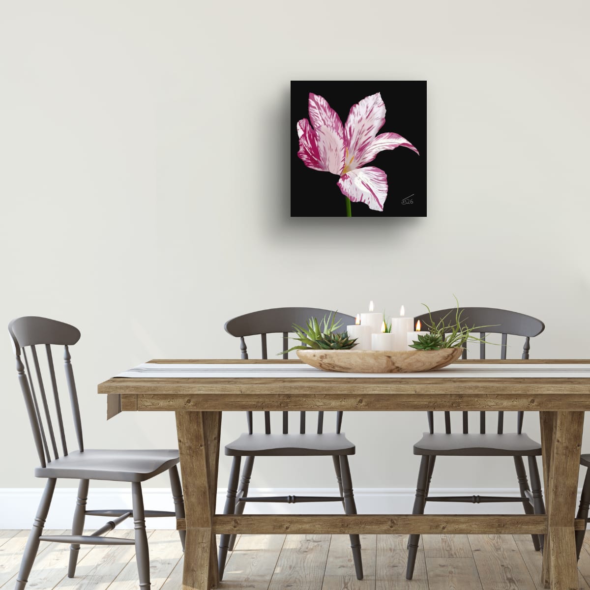 Variegated Purple & White Tulip - Premium Square Canvas Art (50 x 50 cm)