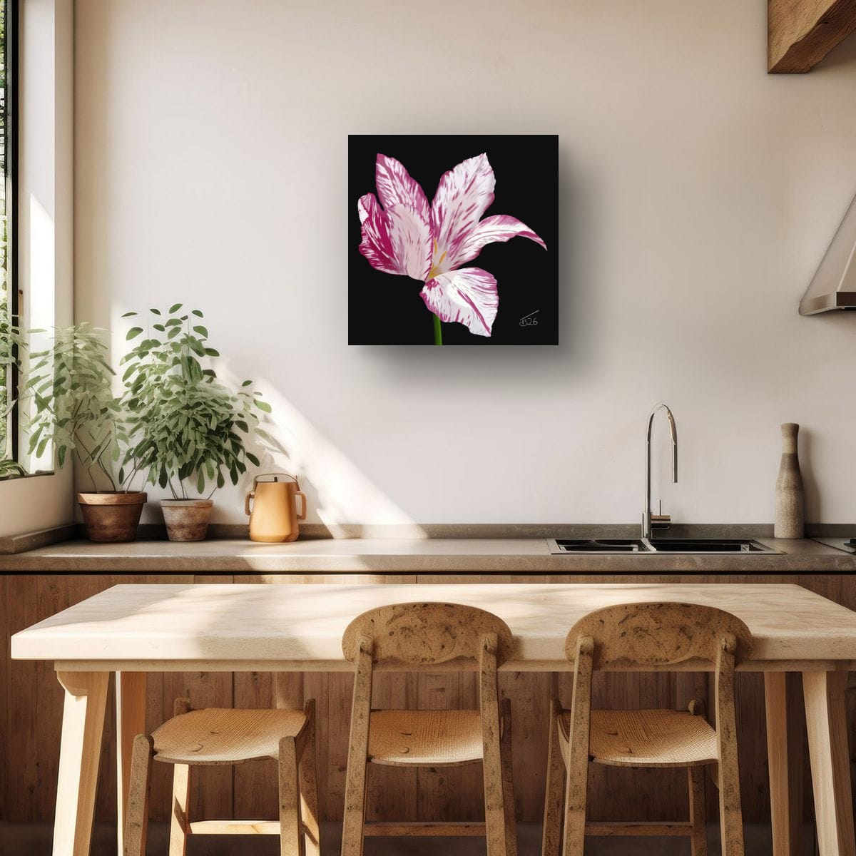 Variegated Purple & White Tulip - Premium Square Canvas Art (50 x 50 cm)