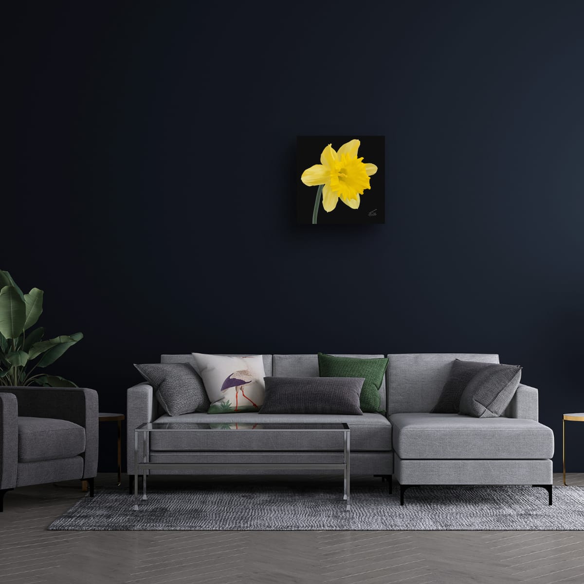 King Alfred Daffodil Premium Square Canvas Wall Art Print - Modern Yellow Floral Botanical