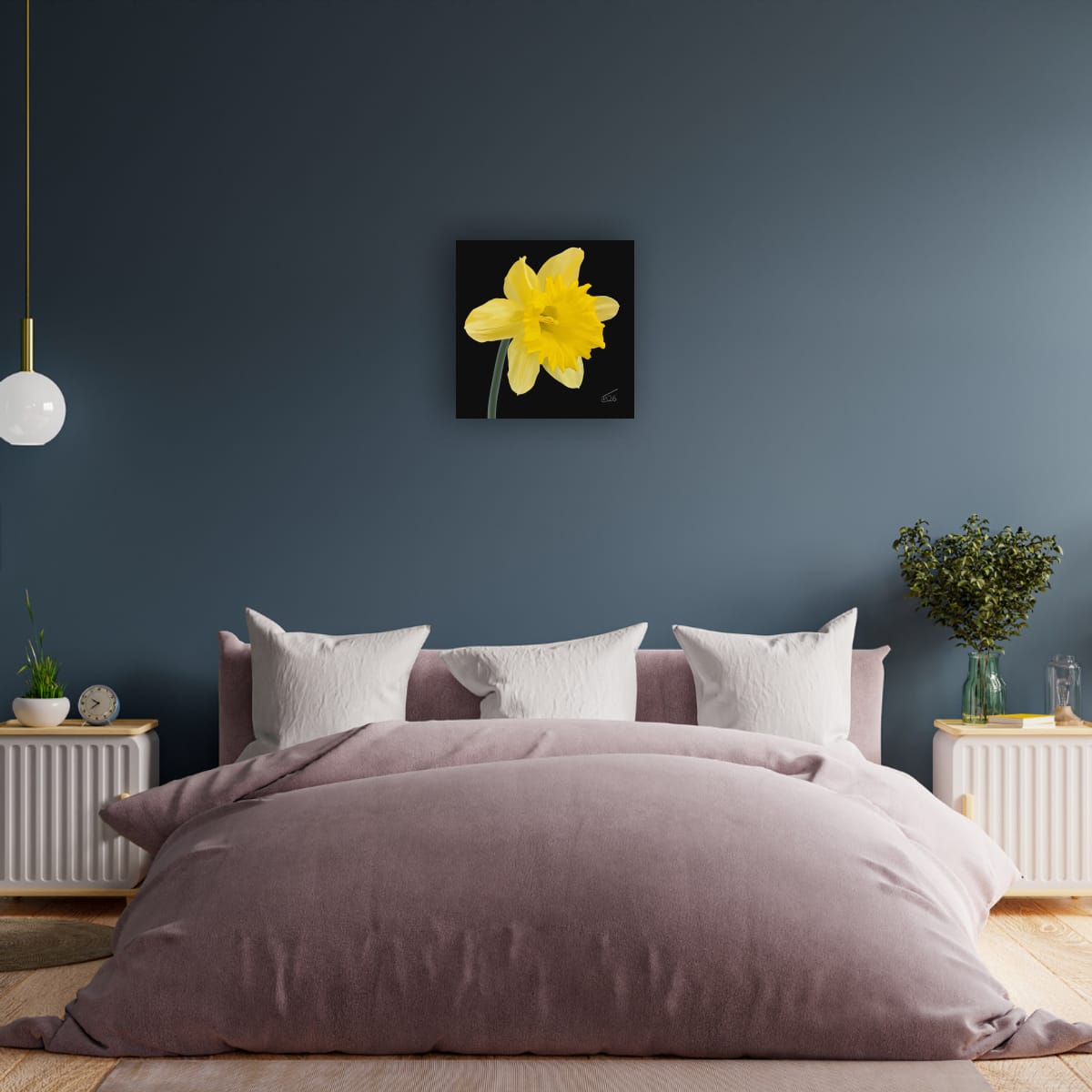 King Alfred Daffodil Premium Square Canvas Wall Art Print - Modern Yellow Floral Botanical