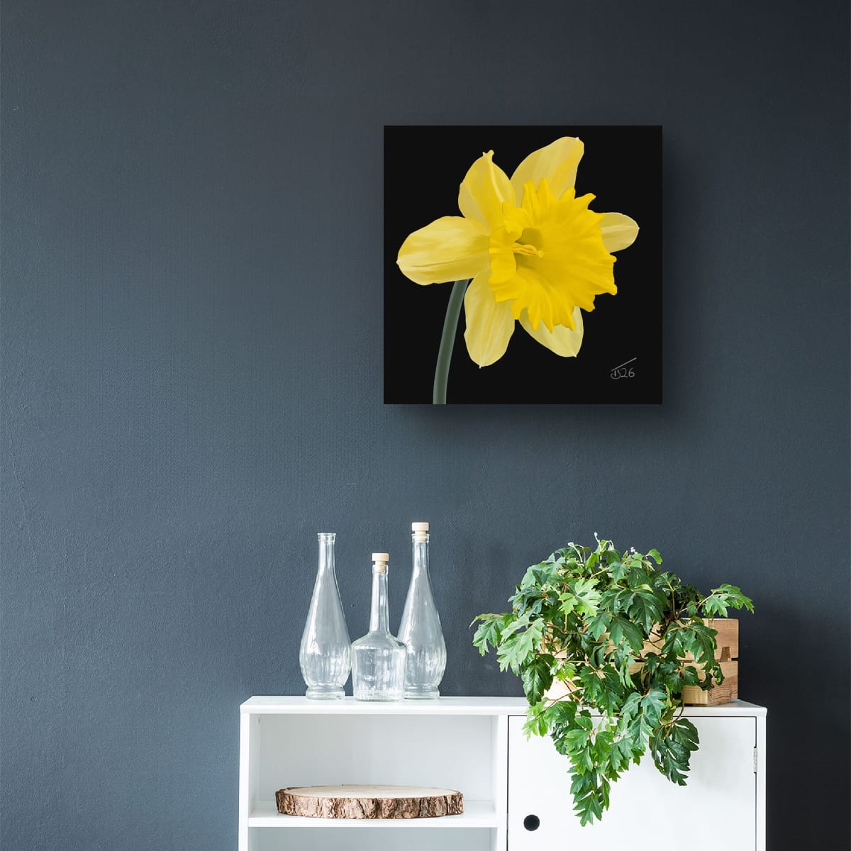 King Alfred Daffodil Premium Square Canvas Wall Art Print - Modern Yellow Floral Botanical