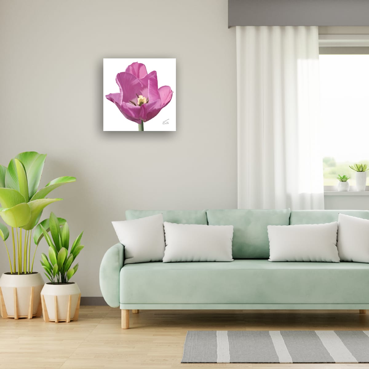 Alibi Lilac Tulip – Premium Square Botanical Canvas Art (50 x 50 cm)