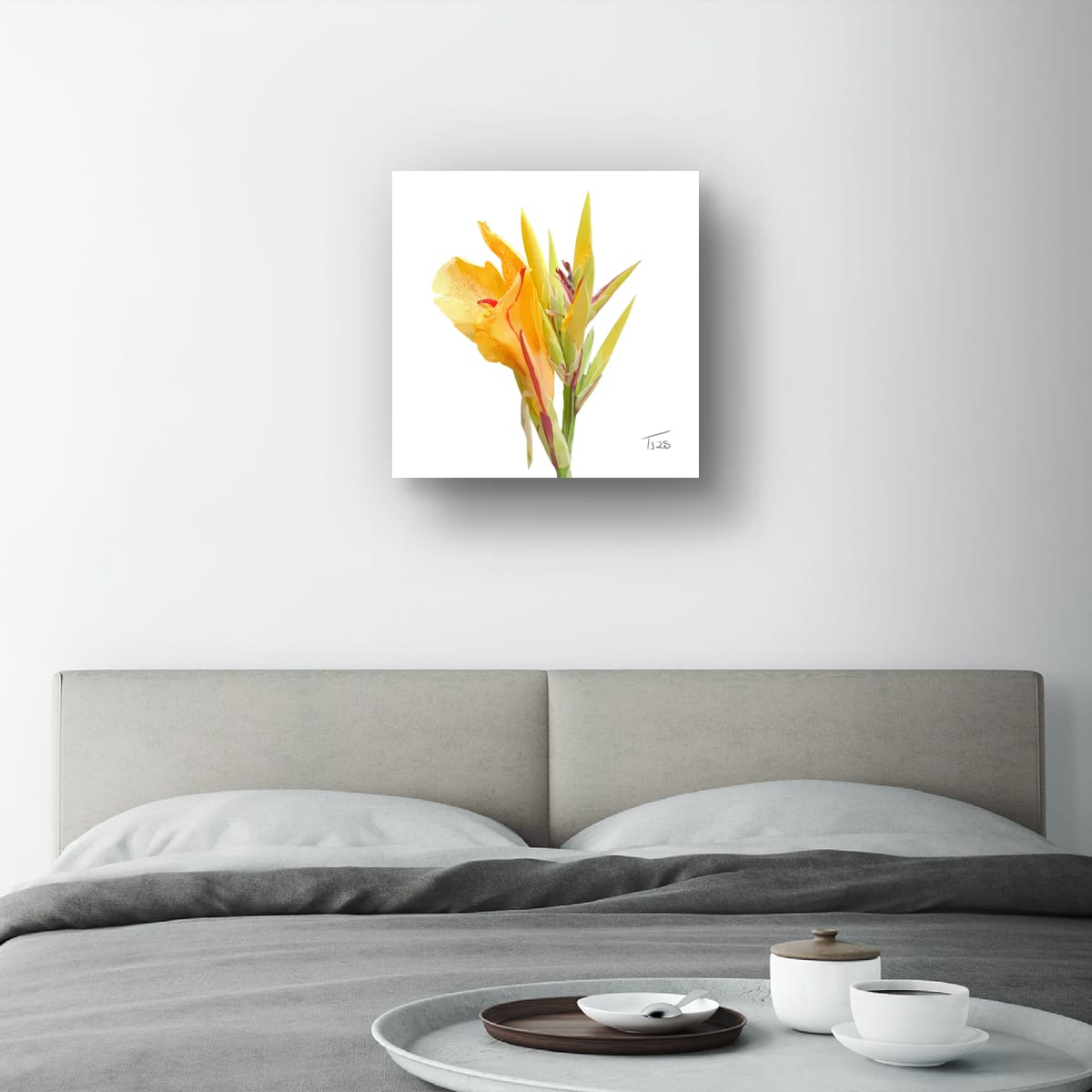 Yellow King Humbert Canna Lily – Botanical Floral Canvas Print (50cm x 50cm)