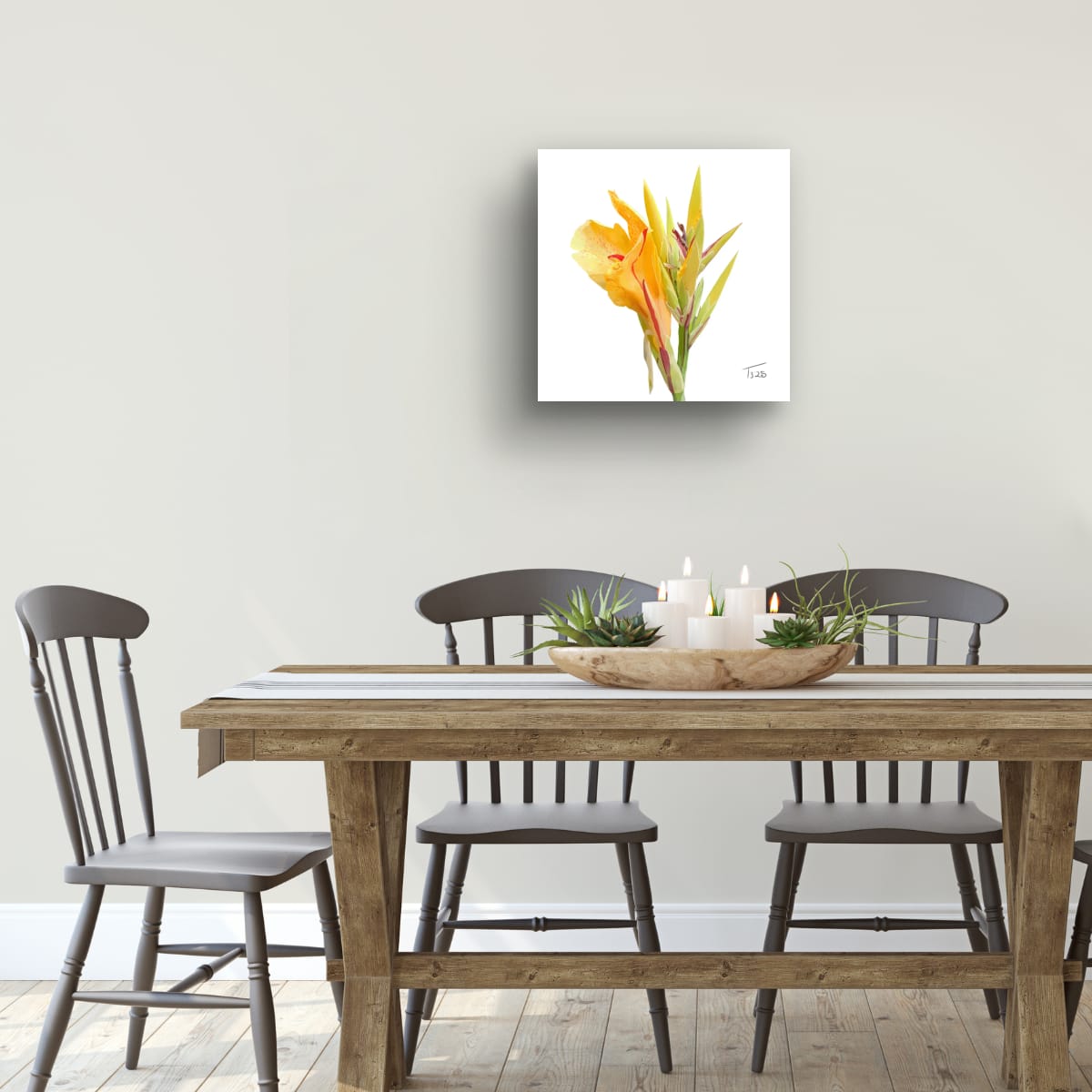 Yellow King Humbert Canna Lily – Botanical Floral Canvas Print (50cm x 50cm)