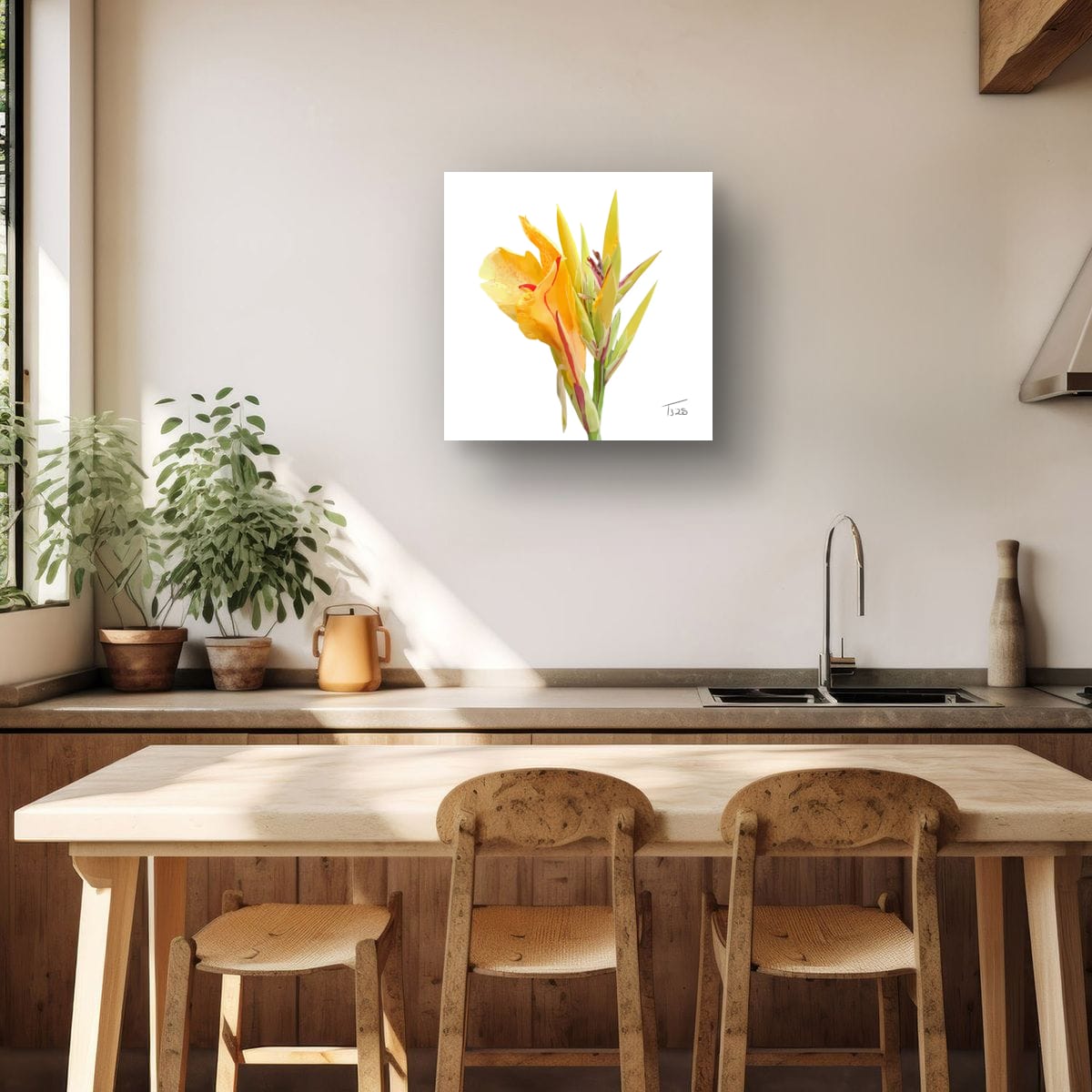 Yellow King Humbert Canna Lily – Botanical Floral Canvas Print (50cm x 50cm)