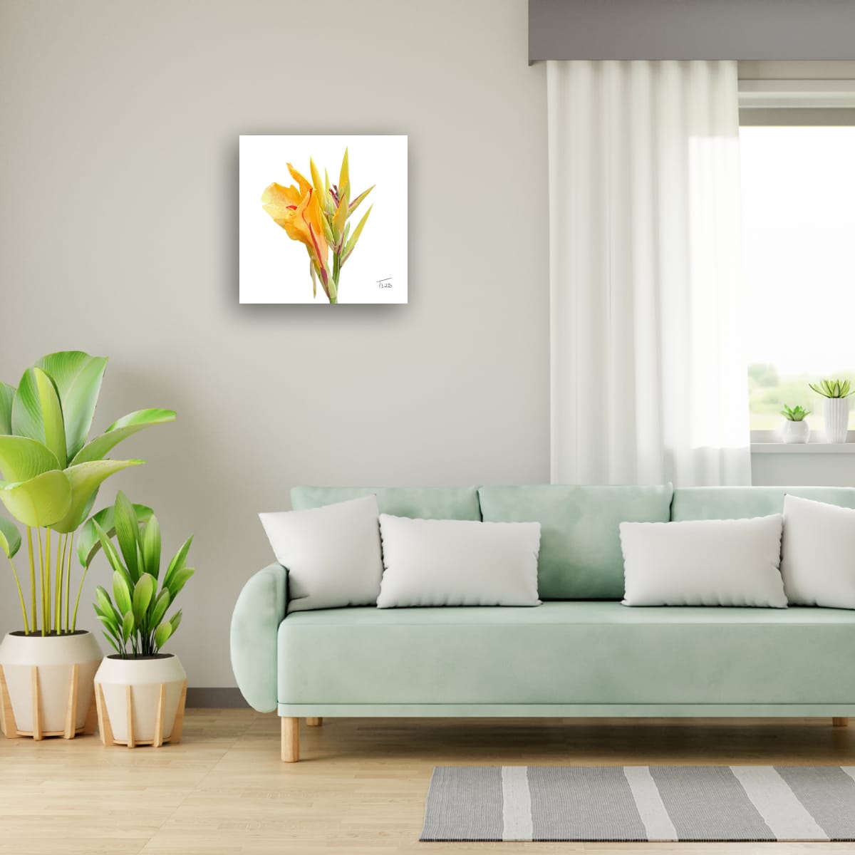Yellow King Humbert Canna Lily – Botanical Floral Canvas Print (50cm x 50cm)