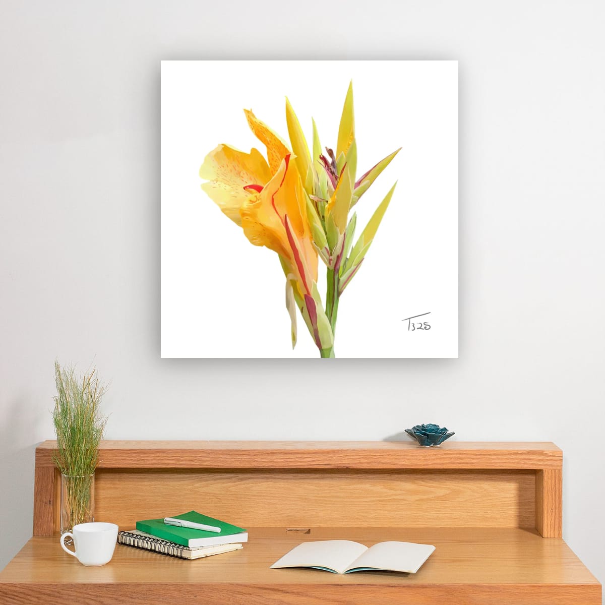 Yellow King Humbert Canna Lily – Botanical Floral Canvas Print (50cm x 50cm)