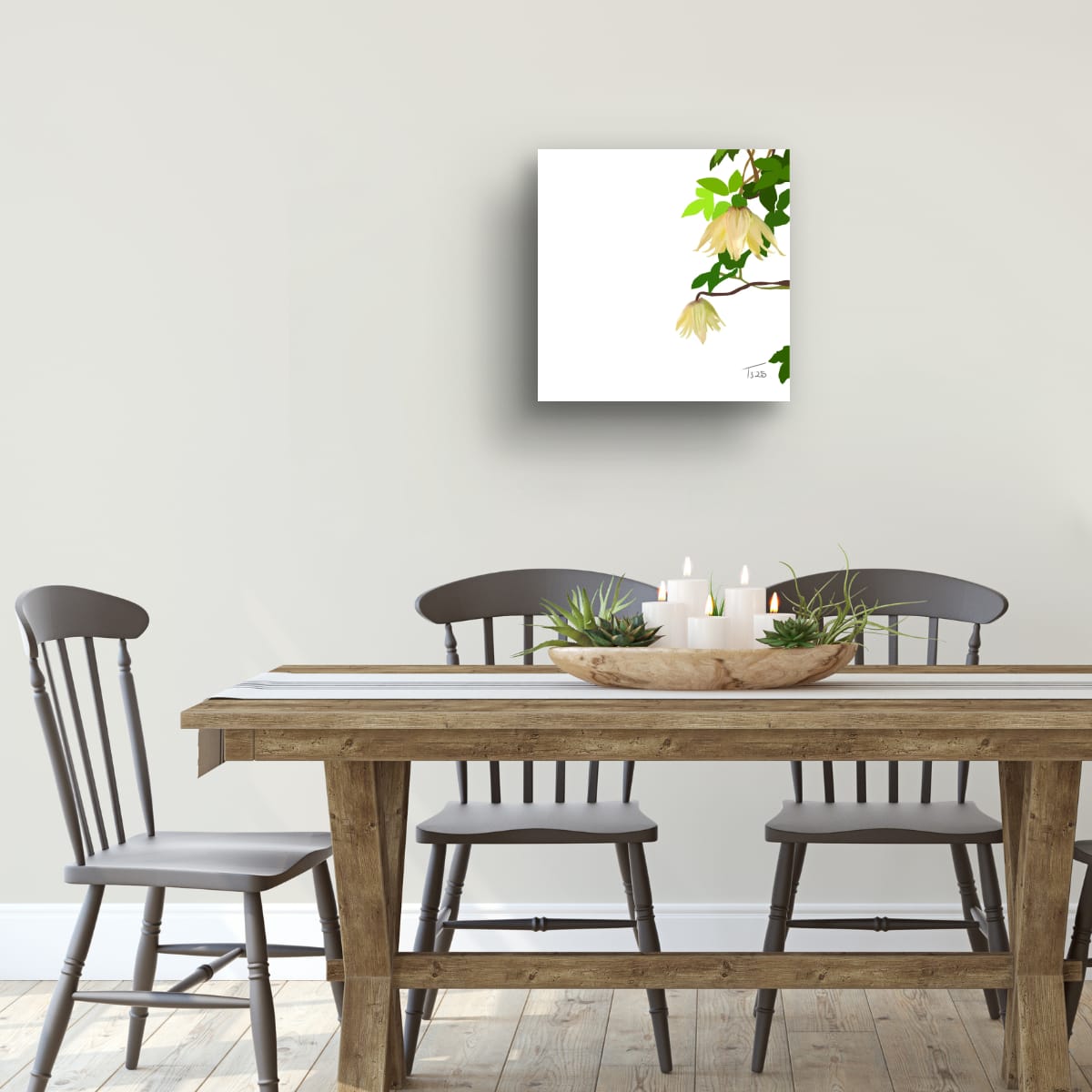 Golden Clematis Tangutica Botanical Canvas Print – White & Noir Editions (50 x 50 cm)