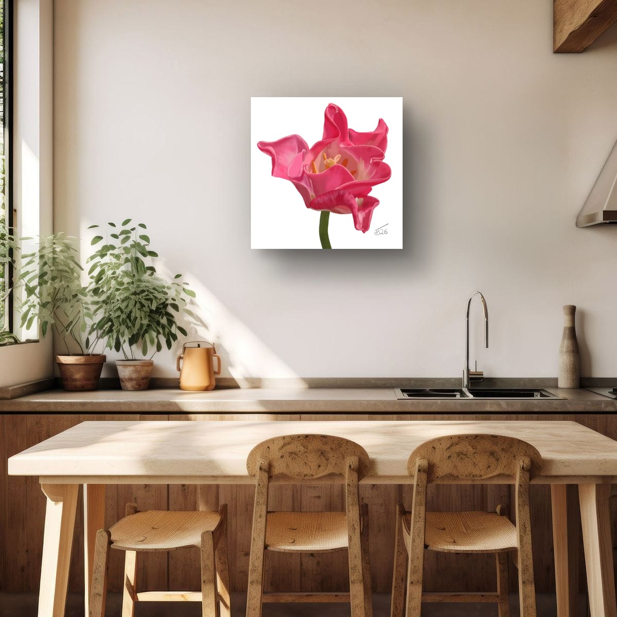 Crown of Destiny Tulip – Vibrant Red Tulip Premium Square Canvas Art (50 x 50 cm)