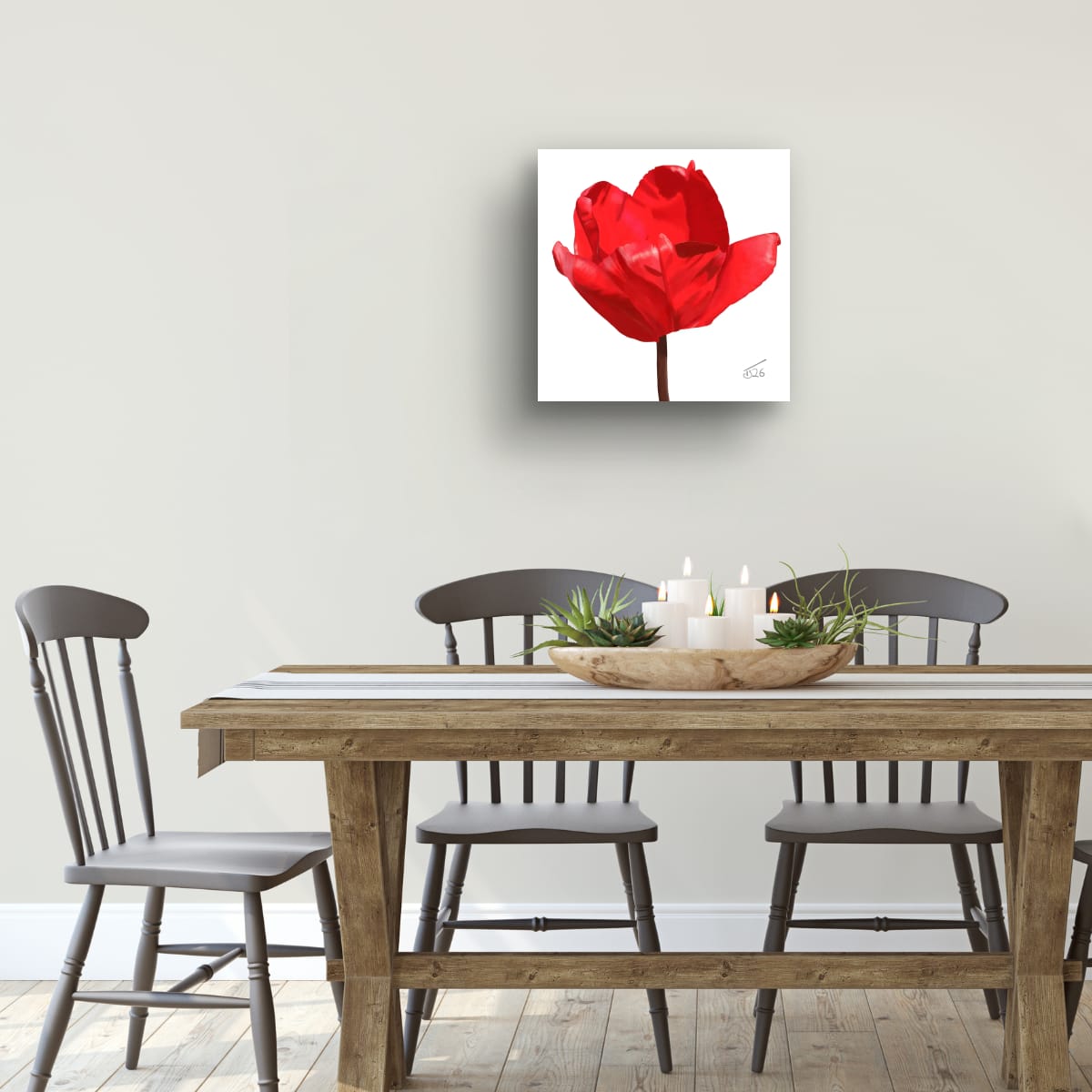 Red Impression Tulip - Premium Square Canvas Art (50 x 50 cm)