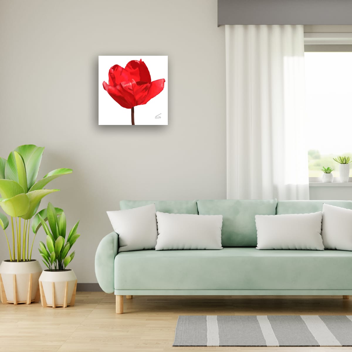 Red Impression Tulip - Premium Square Canvas Art (50 x 50 cm)