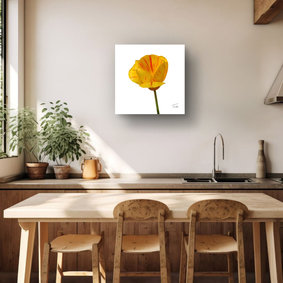 "Golden Flame" Tiger Tulip - Premium Square Canvas Art (50 x 50 cm