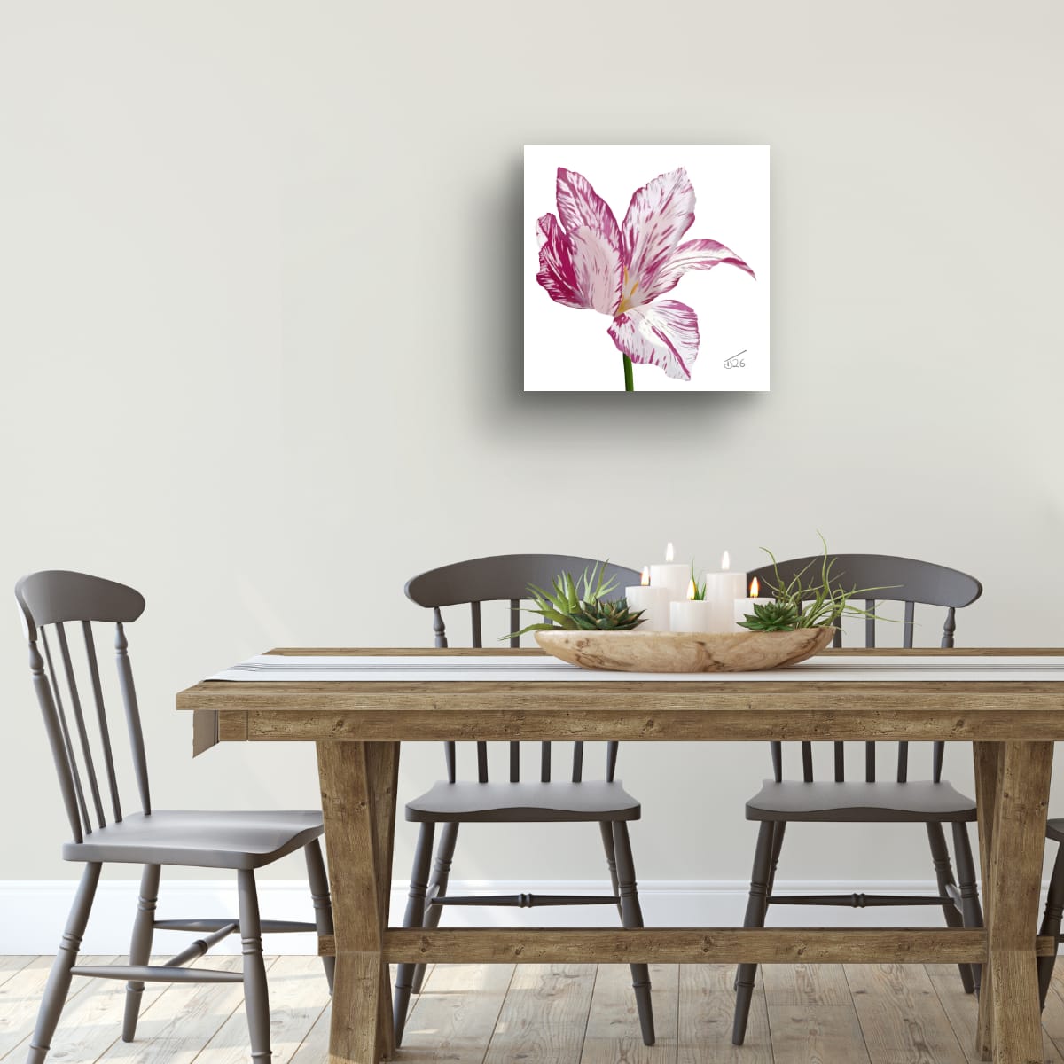 Variegated Purple & White Tulip - Premium Square Canvas Art (50 x 50 cm)