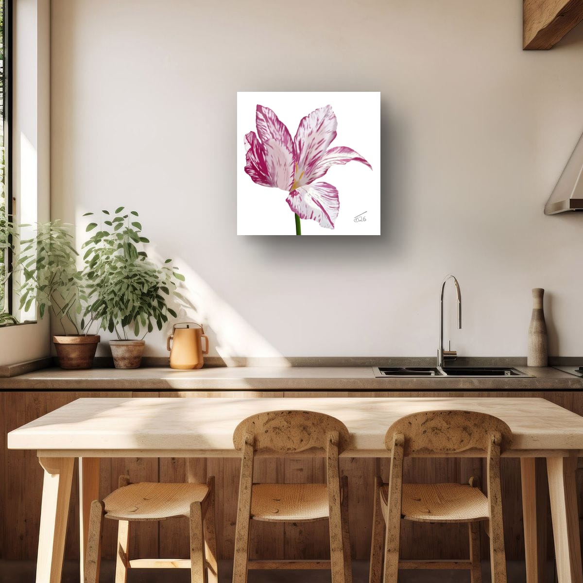 Variegated Purple & White Tulip - Premium Square Canvas Art (50 x 50 cm)