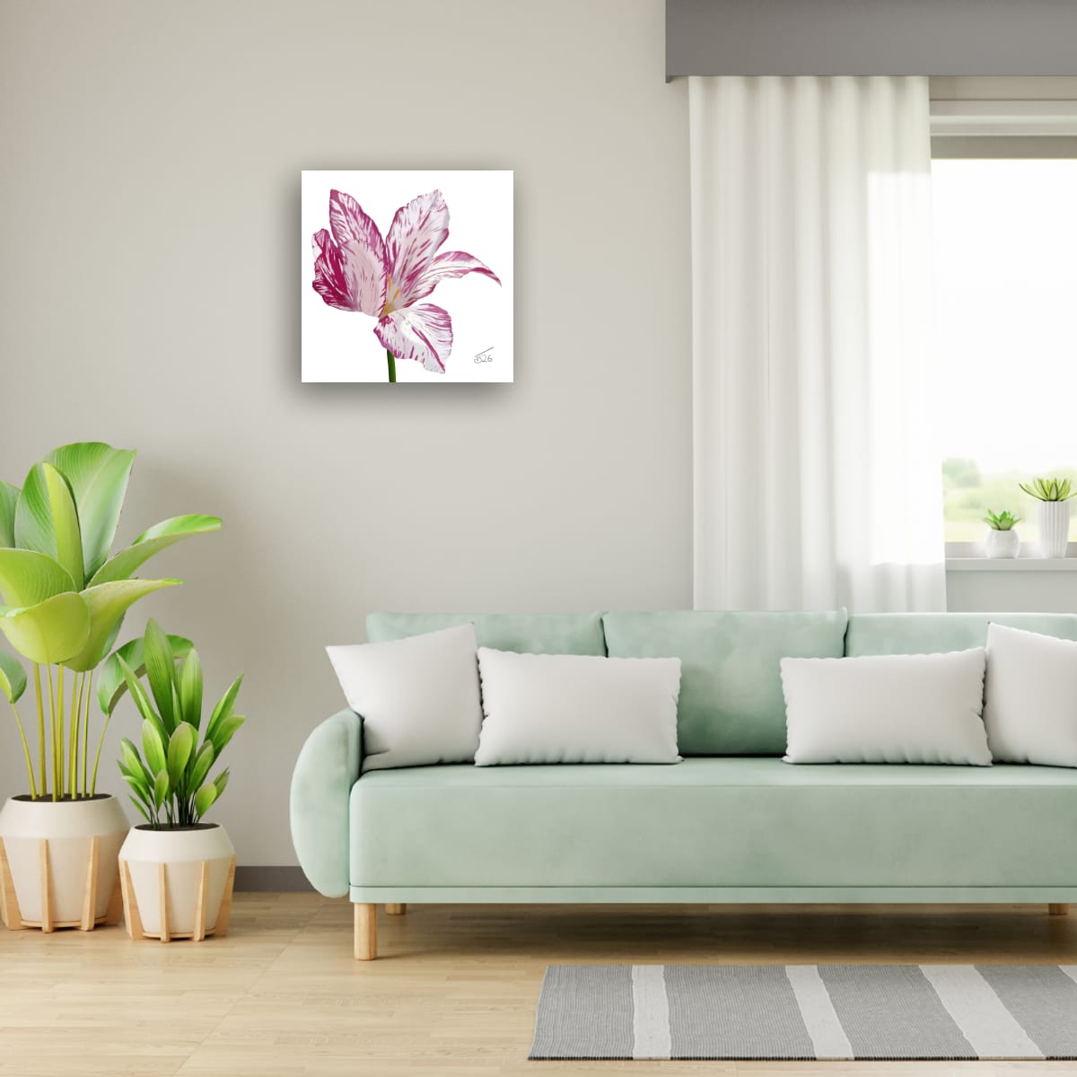Variegated Purple & White Tulip - Premium Square Canvas Art (50 x 50 cm)